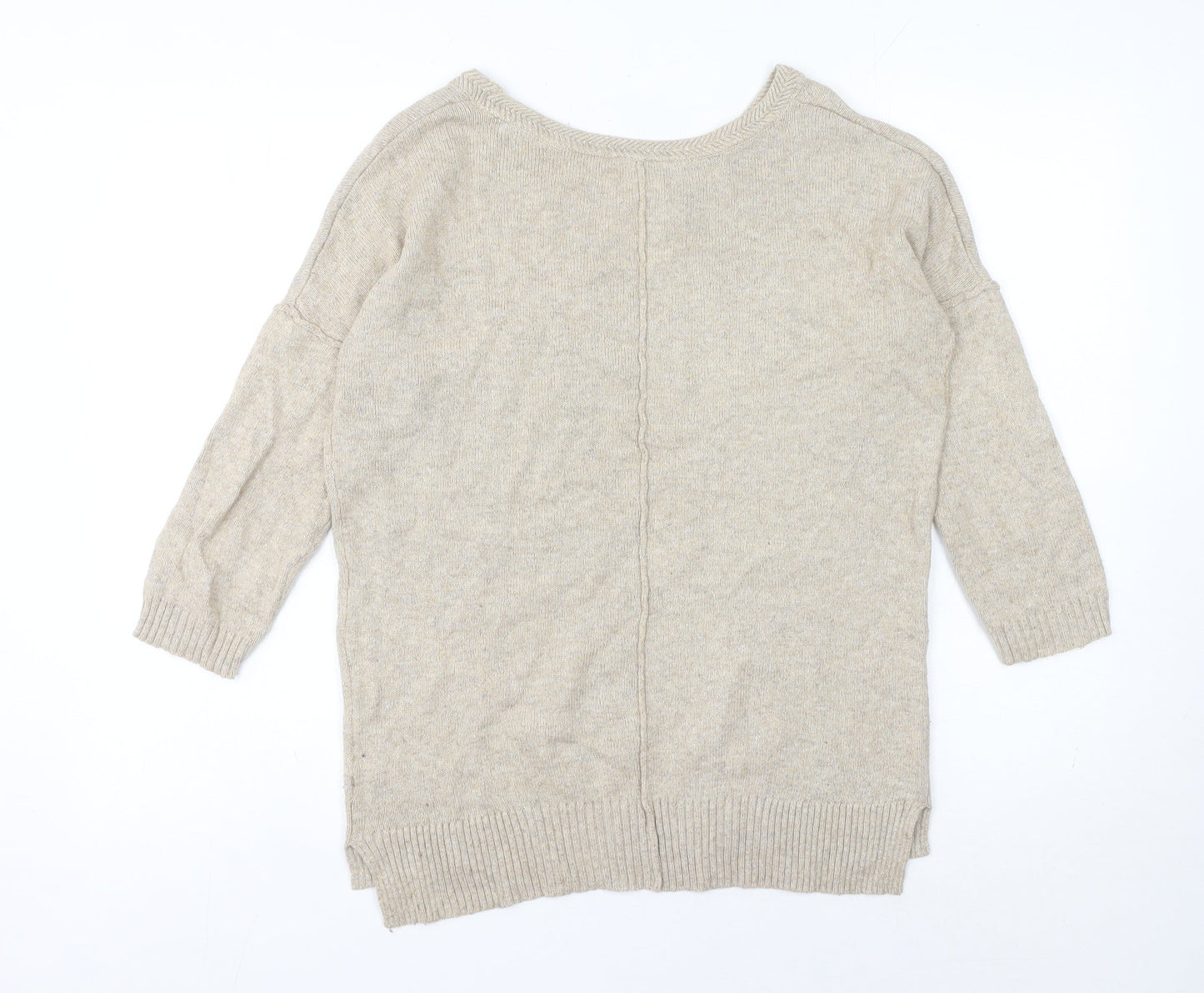 H&M Women’s Beige Angora Cotton Blend 3/4 Sleeve Pullover Jumper S