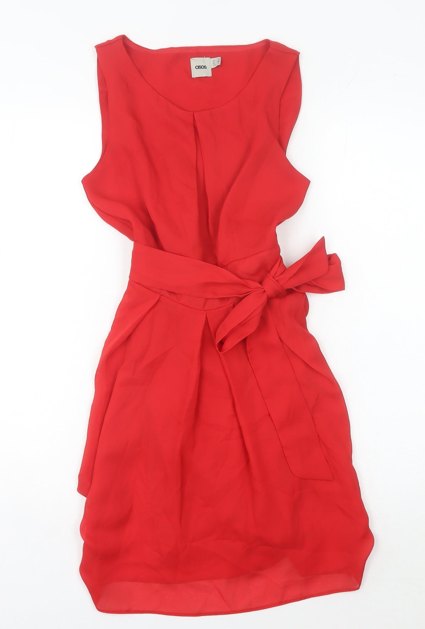 ASOS Women Red Size 8 Sheath Knee Length Belted Sleeveless Dress