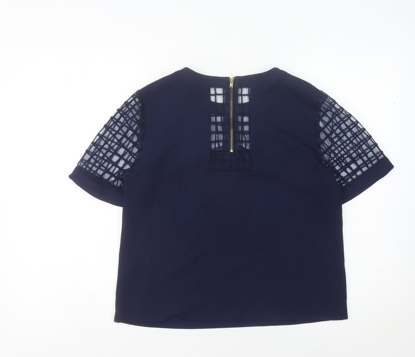Warehouse Women Blue Size 12 Lace Detail Short Sleeve Blouse