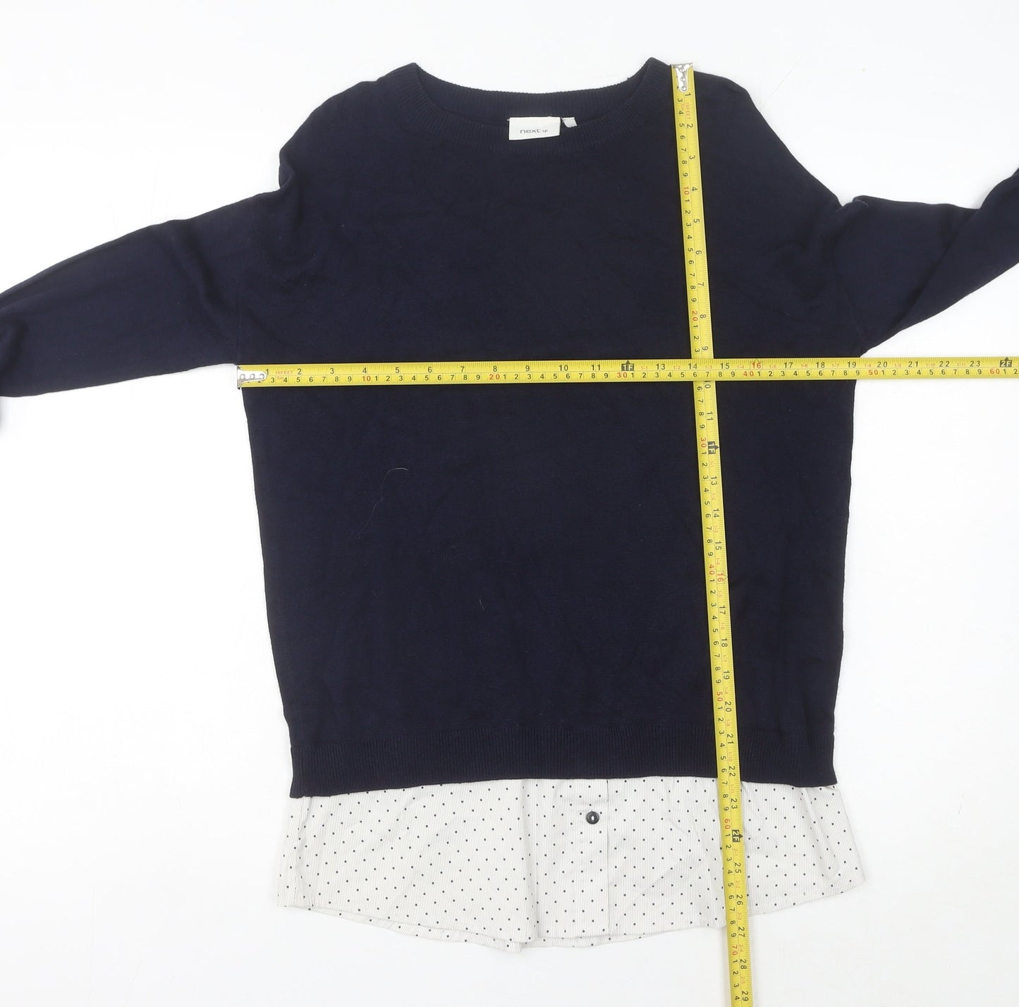 Next Women’s Blue Crew Neck Polka Dot Hem Jumper Size 8