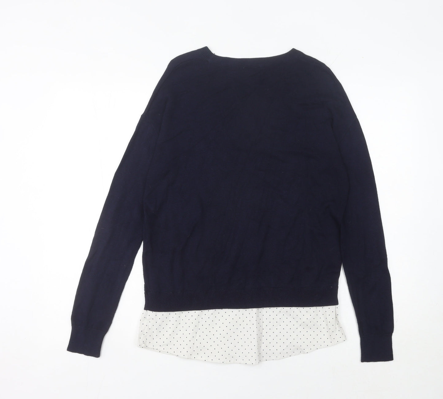 Next Women’s Blue Crew Neck Polka Dot Hem Jumper Size 8