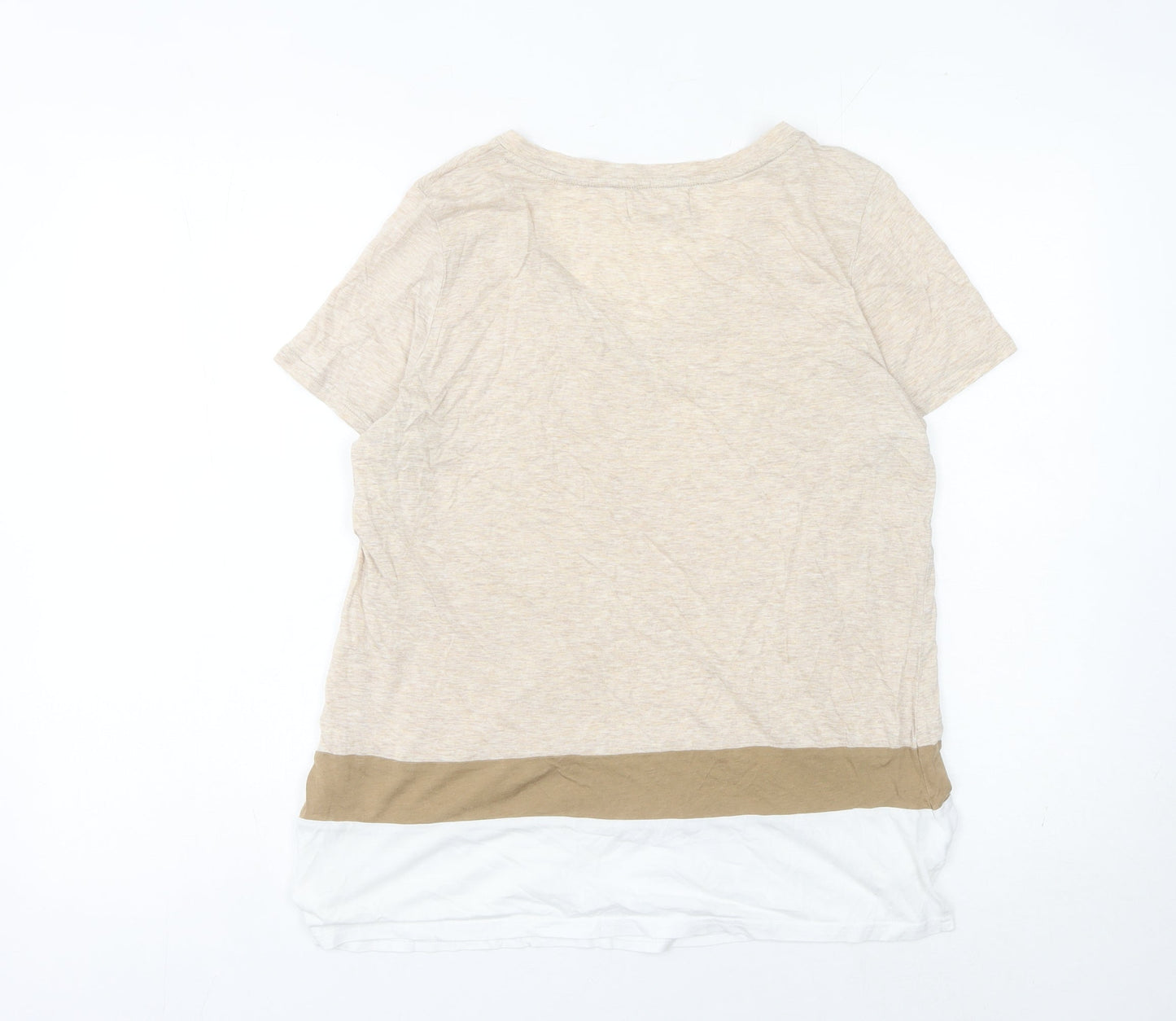 Next Women’s Beige Colourblock V-Neck Short Sleeve T-Shirt Size 14