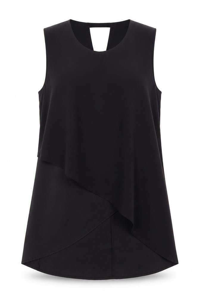 Hallhuber Women's Black Size 12 Sleeveless Tunic Blouse