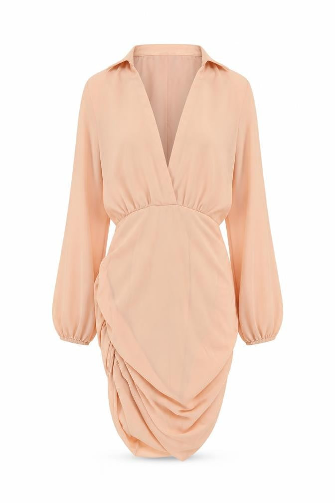 PRETTYLITTLETHING Women’s Pink Size 6 Ruched Chiffon Bodycon Dress