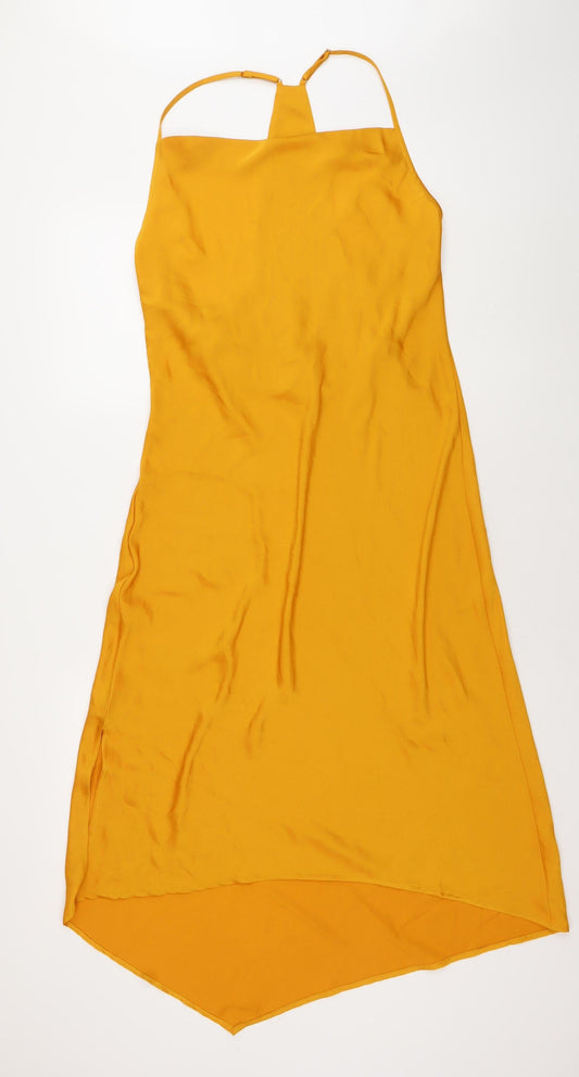 BCBGeneration Women's Yellow M Hi-Low Halter Slip Dress