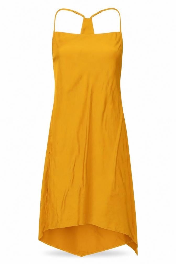BCBGeneration Women's Yellow M Hi-Low Halter Slip Dress