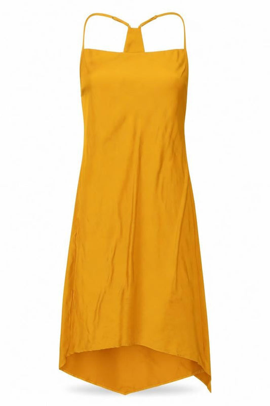 BCBGeneration Women's Yellow M Hi-Low Halter Slip Dress