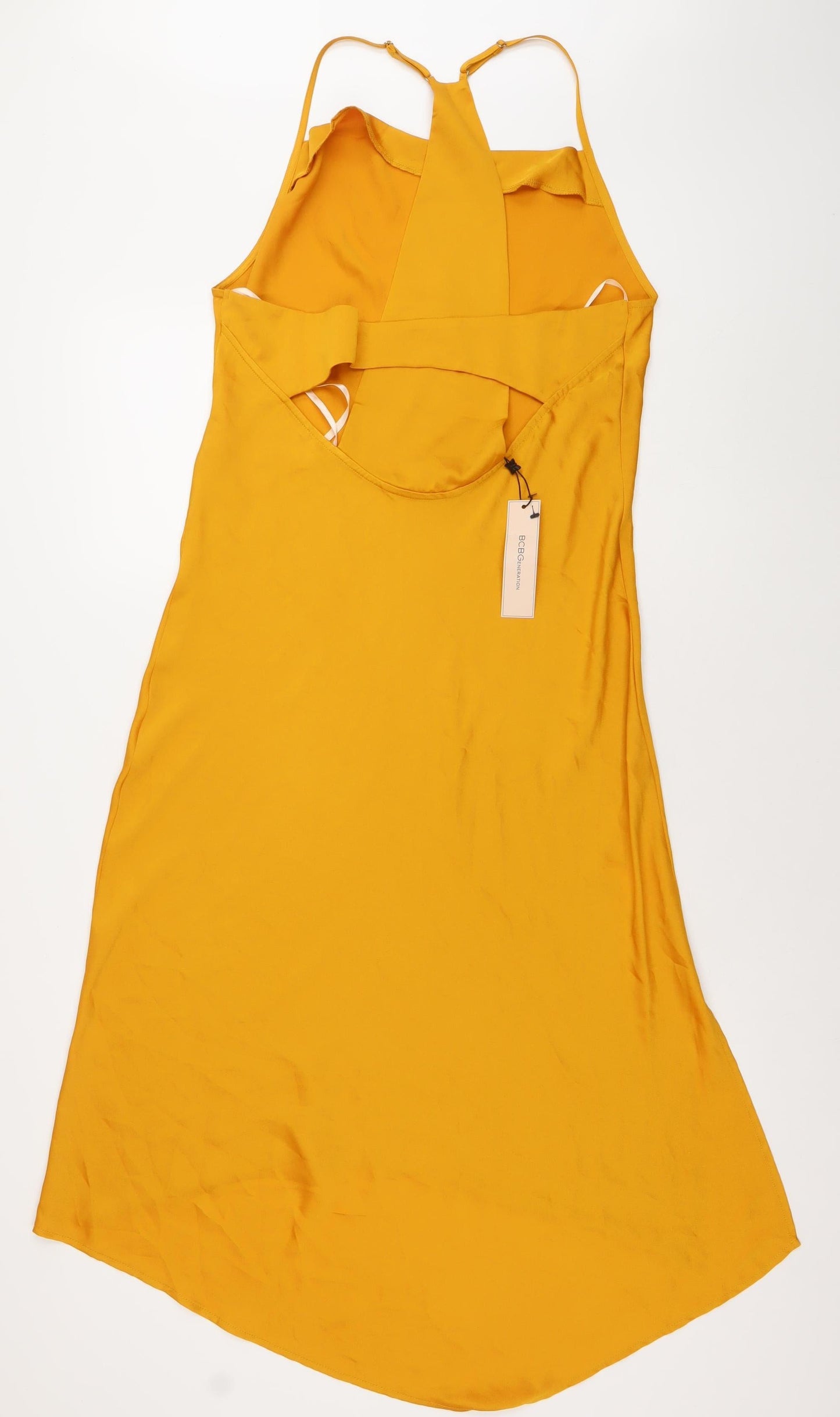 BCBGeneration Women's Yellow M Hi-Low Halter Slip Dress