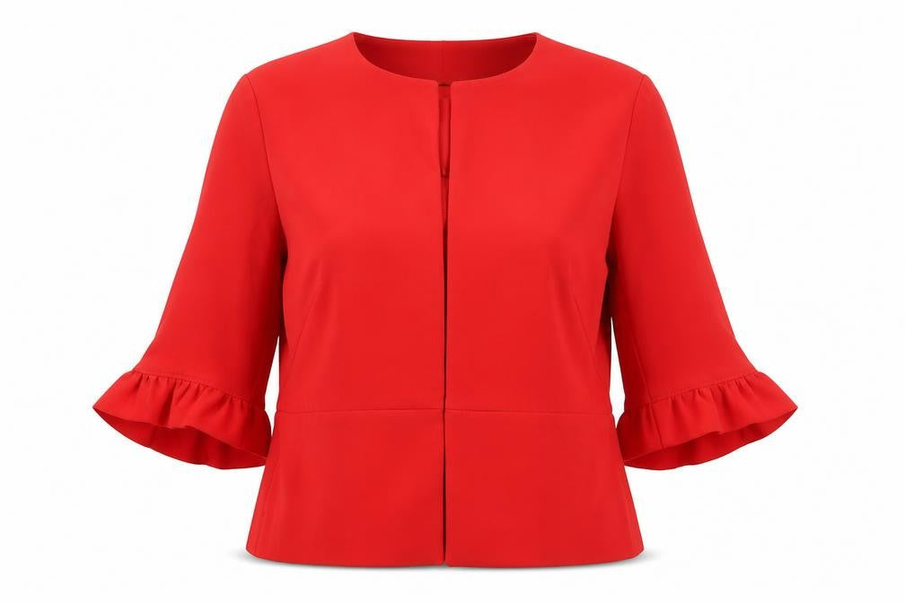 Zara Basic Women’s Red 3/4 Sleeve Ruffle Suit Top M Regular Fit