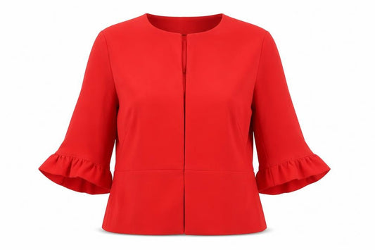 Zara Basic Women’s Red 3/4 Sleeve Ruffle Suit Top M Regular Fit