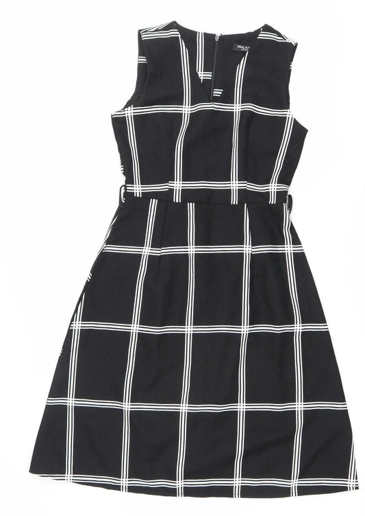 REAL FORM London Women's Black Check A-Line Dress Size 8