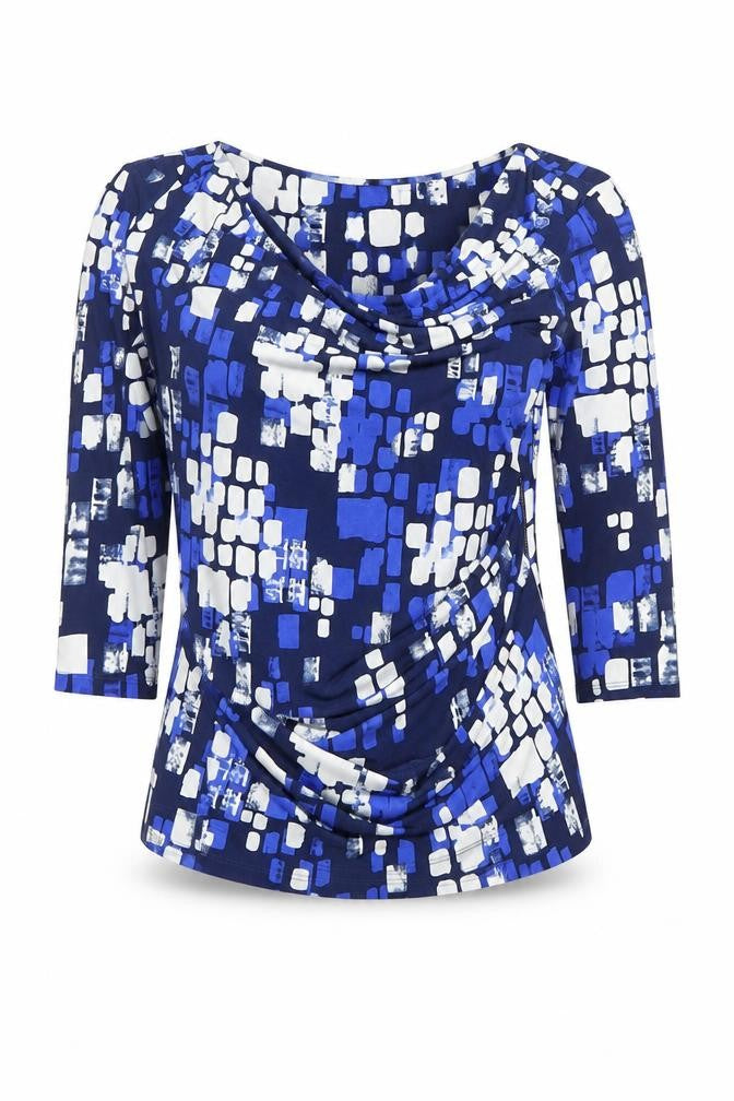 Jasper Conran Women's Blue Geometric Cowl Neck Blouse Size 12