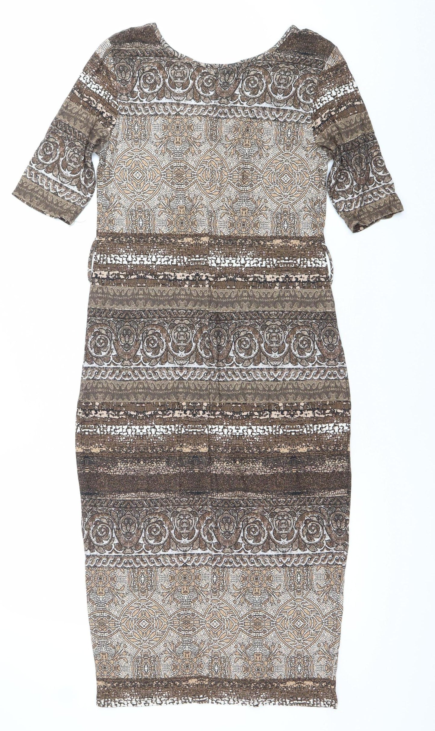 Wallis Women Brown Geometric Bodycon Dress Size 10 Knee Length