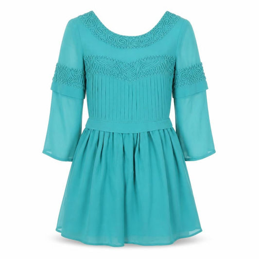 Topshop Women Green Size 8 Fit & Flare Embroidered Party Dress