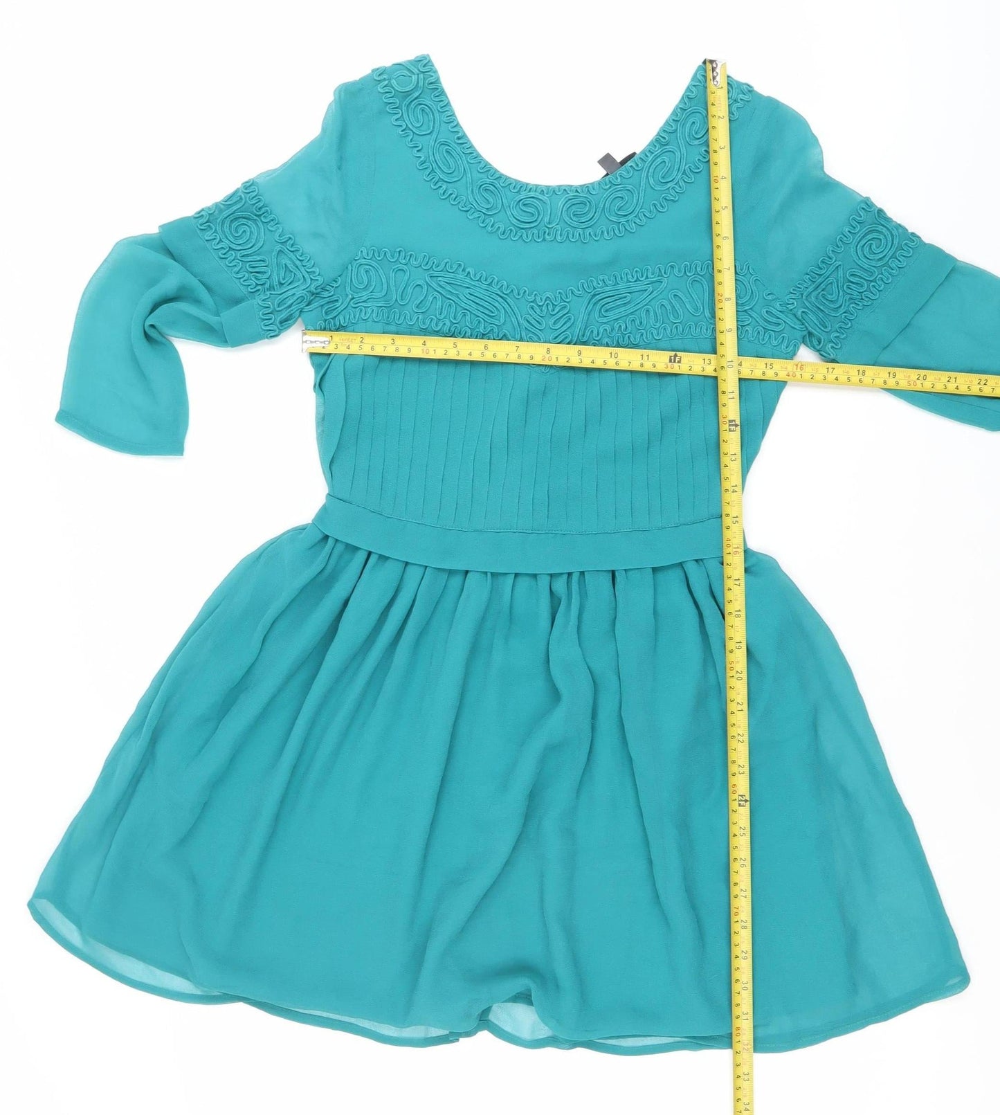 Topshop Women Green Size 8 Fit & Flare Embroidered Party Dress