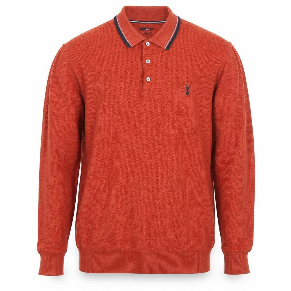 Next Mens Orange L Collared Henley Jumper Long Sleeve Cotton Knit