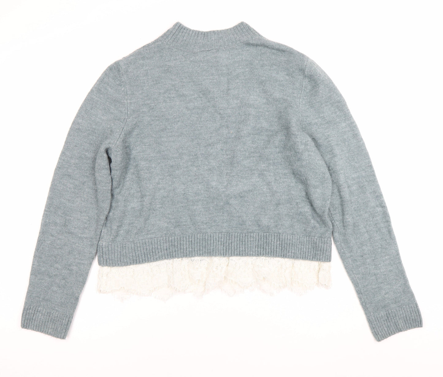 H&M Divided Women’s Blue Lace Hem Crew Neck Open-Knit Jumper Size M
