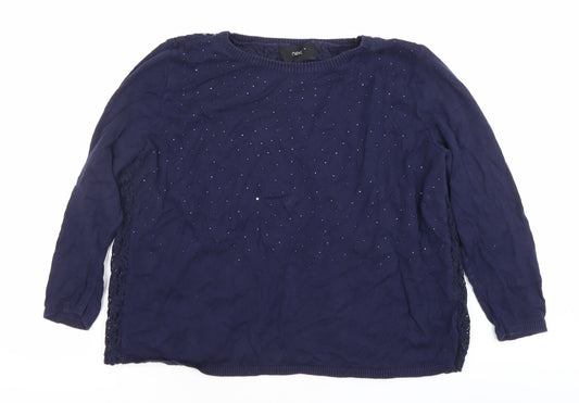 Next Women’s Blue Size 16 Crew Neck Long Sleeve Pullover Jumper Lace Beaded