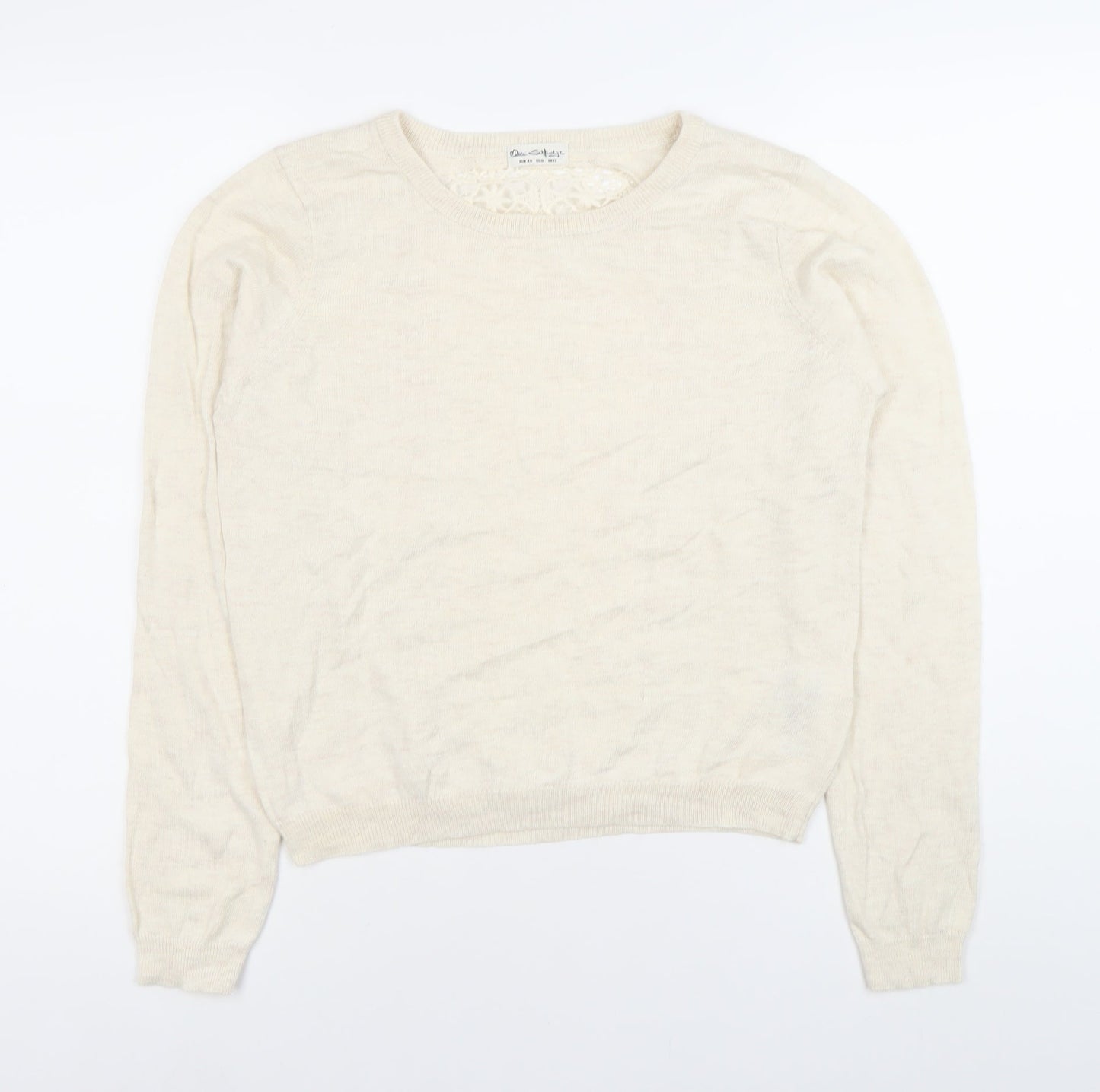 Jane Shilton Women's Beige Size 12 Crew Neck Lace Back Jumper