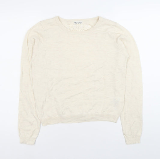 Jane Shilton Women's Beige Size 12 Crew Neck Lace Back Jumper