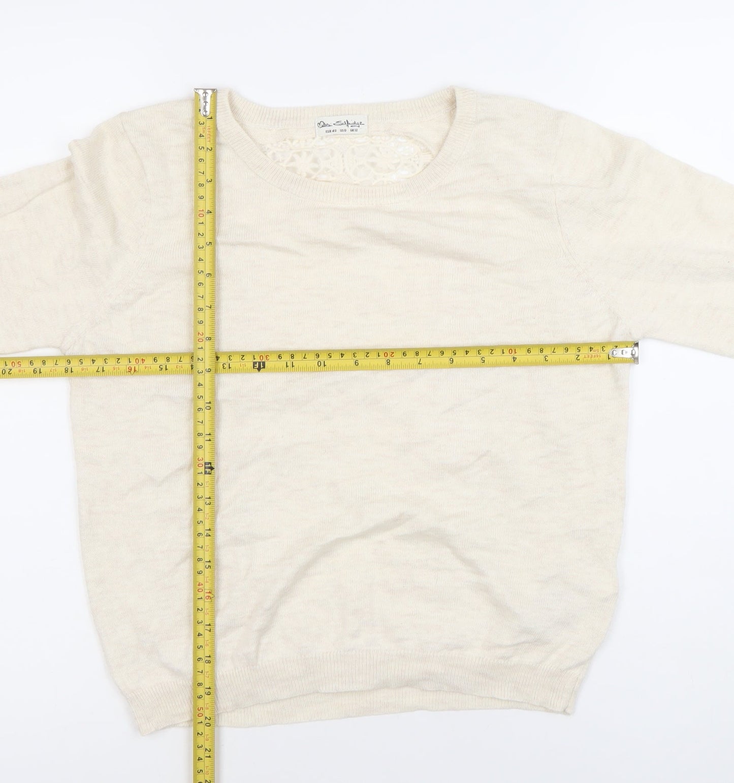 Jane Shilton Women's Beige Size 12 Crew Neck Lace Back Jumper