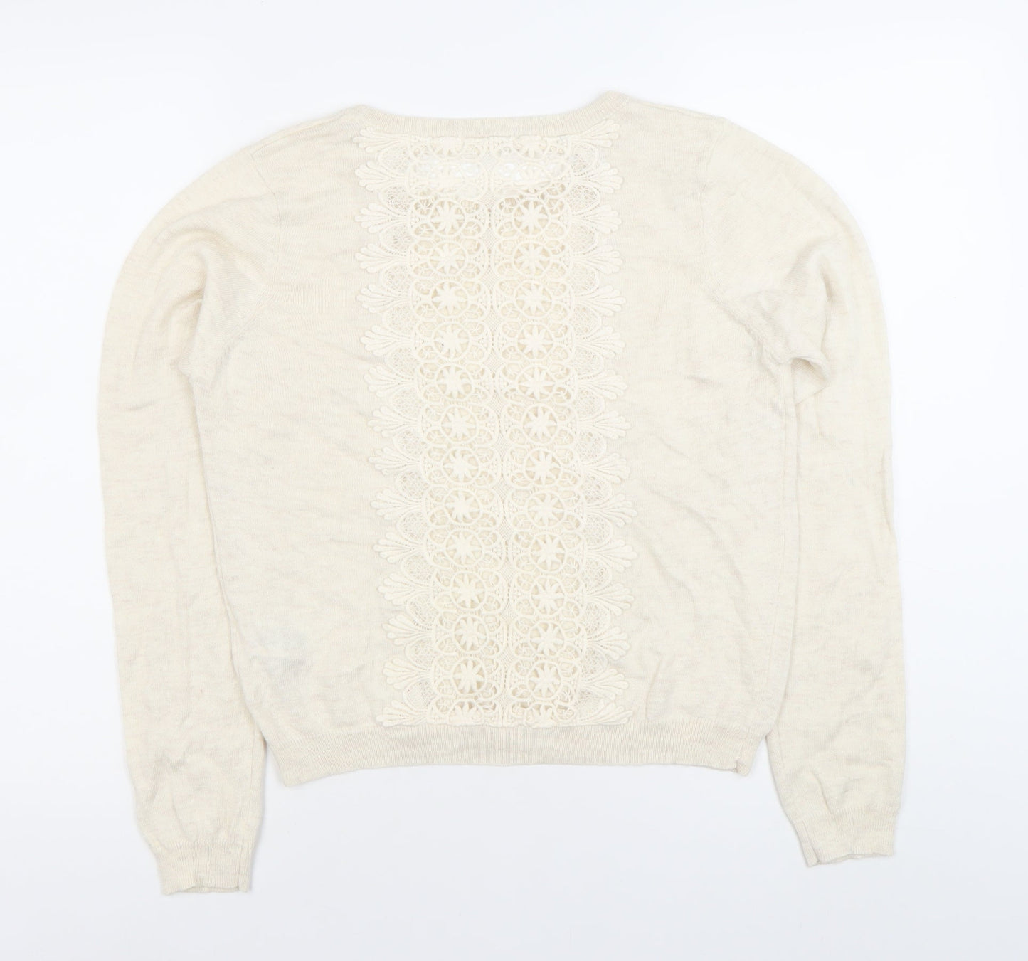 Jane Shilton Women's Beige Size 12 Crew Neck Lace Back Jumper