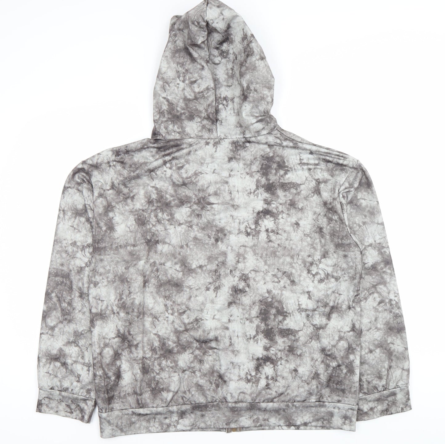 ROMWE Women’s Grey Tie-Dye Full Zip Hoodie Size 12 Embroidered Cross