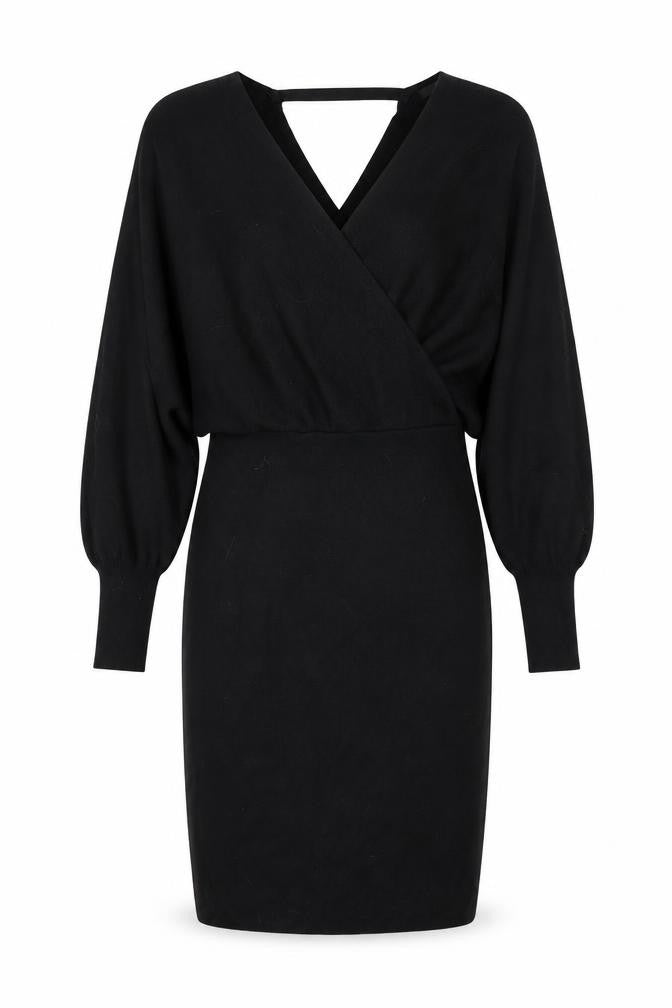 Very Women's Black Size 14 Knit Bodycon Dress Long Sleeve V-Neck
