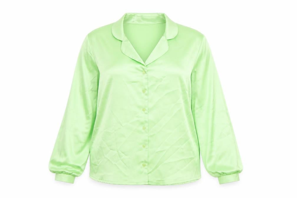 Flounce London Women’s Green Satin Button-Up Shirt Size 12 Regular Fit
