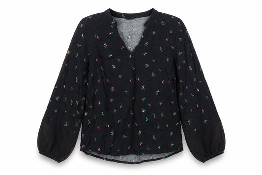 Top Secret Women Black Floral Embroidered Tunic Blouse Size 6