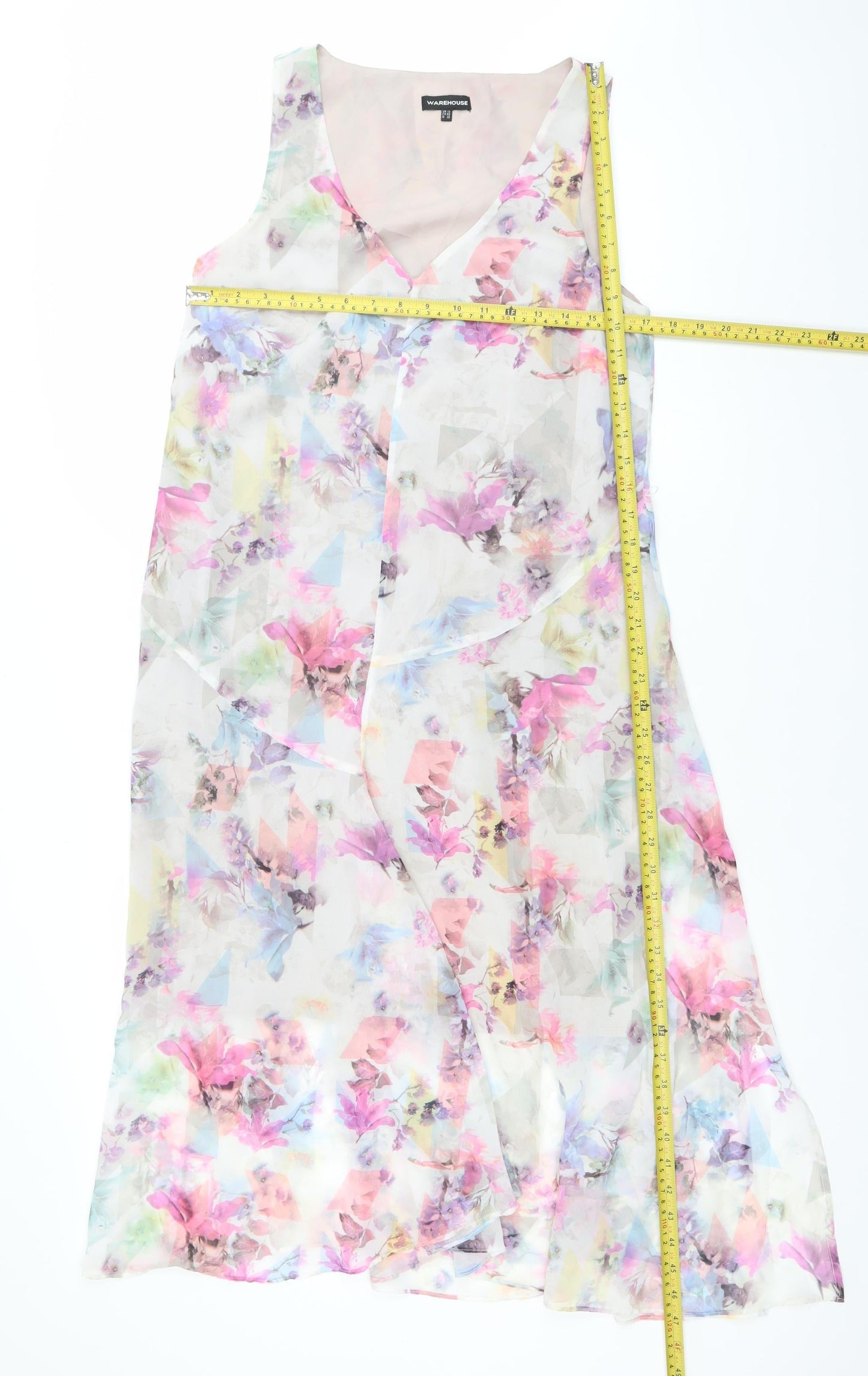 Warehouse Women's Multicoloured Floral Chiffon V-Neck Midi Dress Size 12