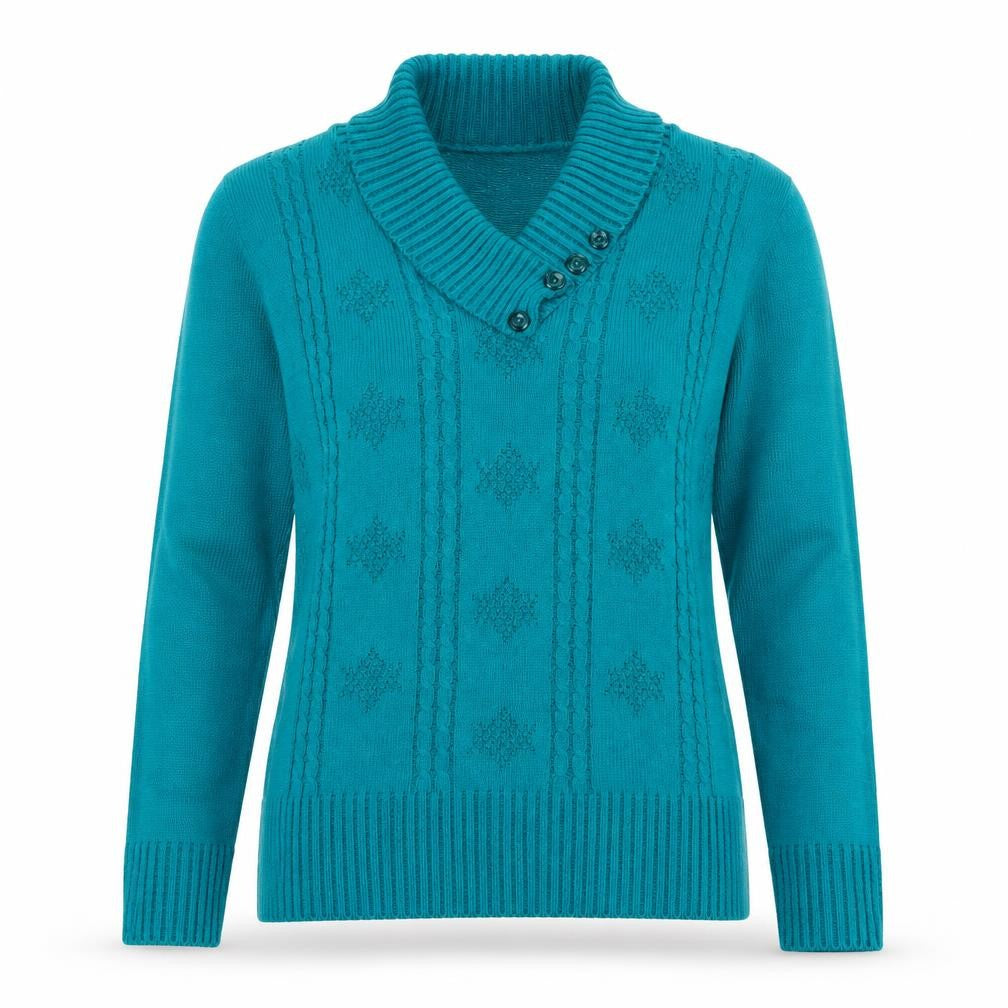 Pulse Women's Green L Collared Cable-Knit Pullover Jumper