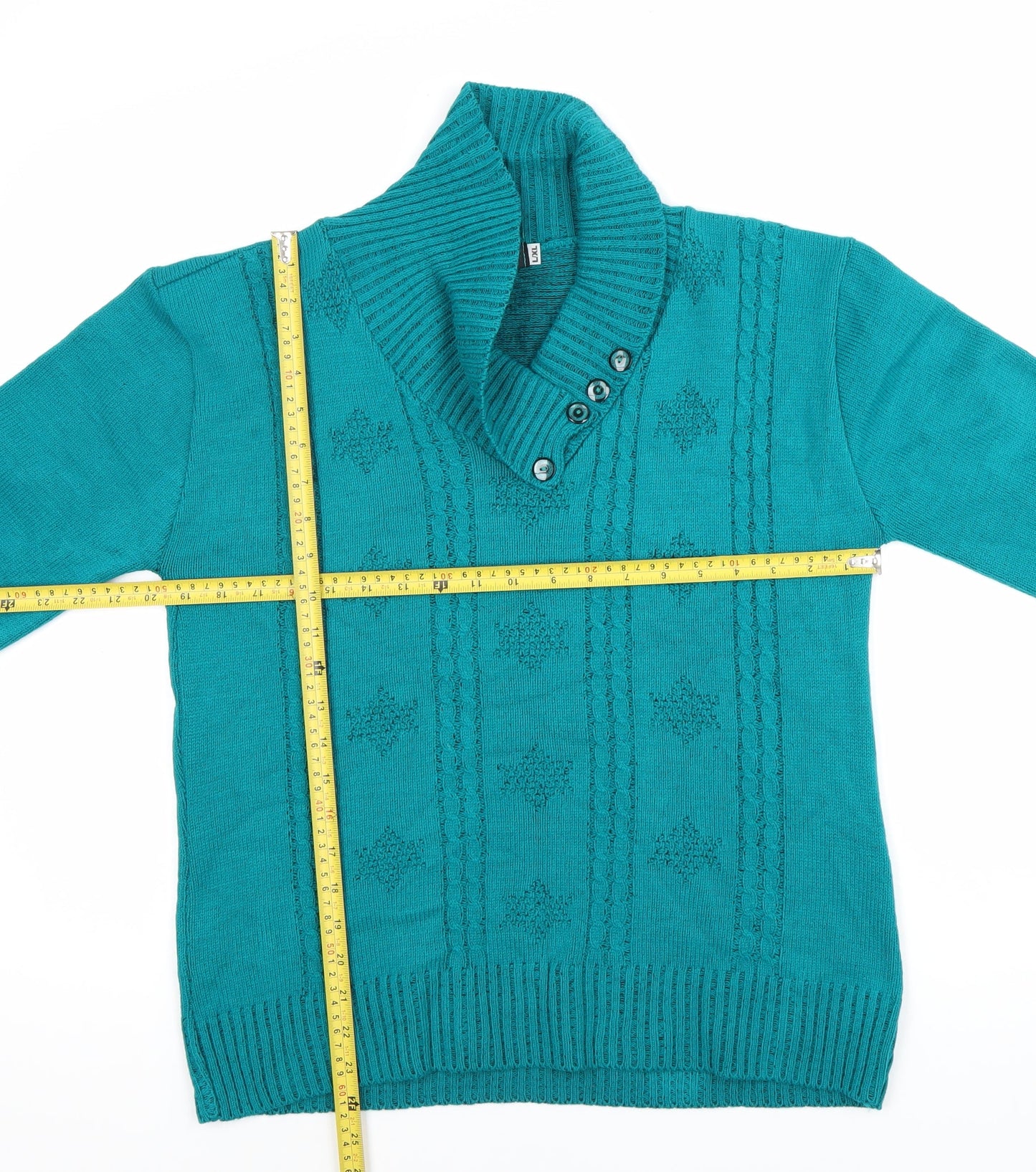 Pulse Women's Green L Collared Cable-Knit Pullover Jumper