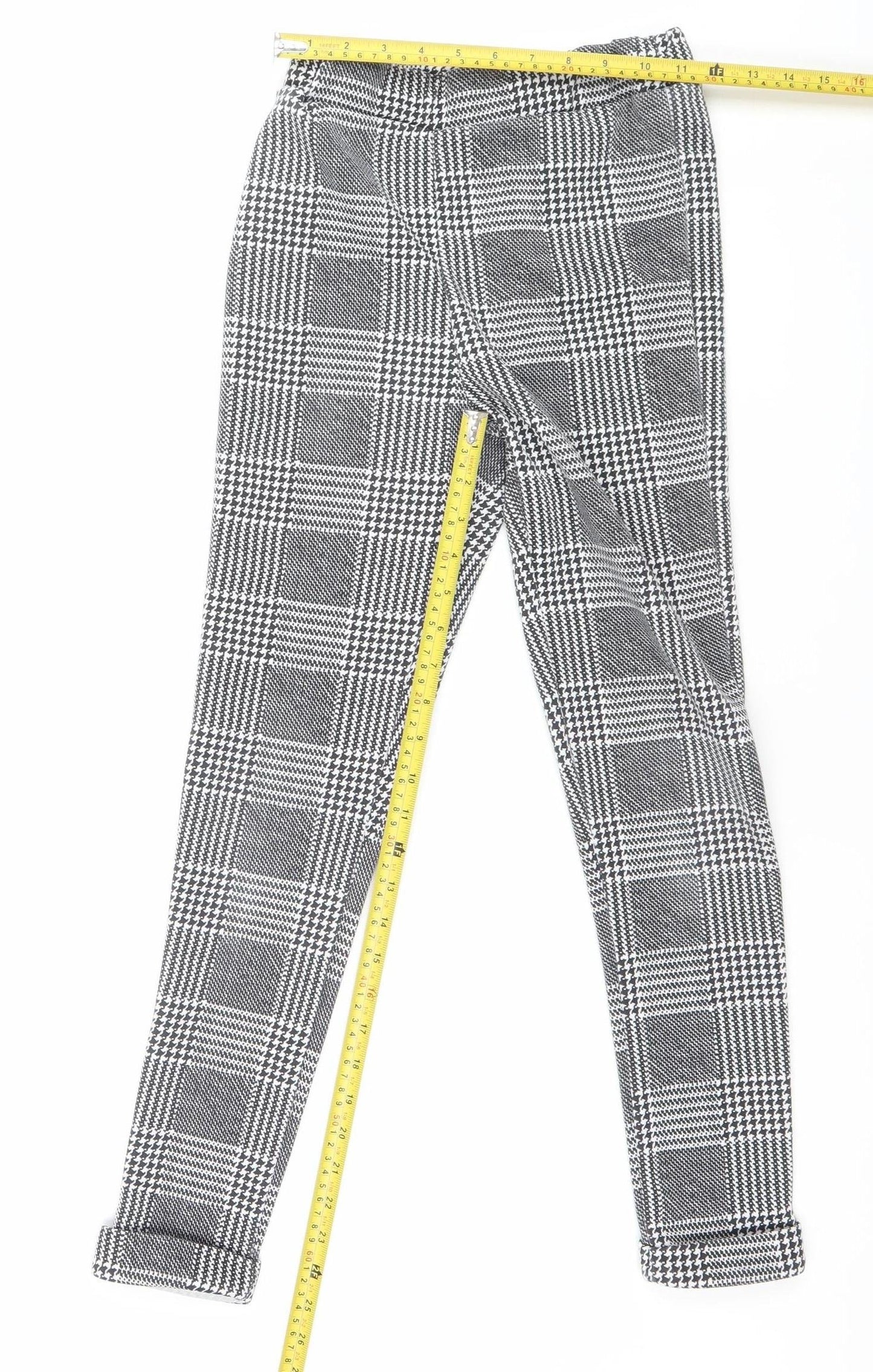 Boohoo Women's Black Check Slim Fit Stretch Leggings Size 8