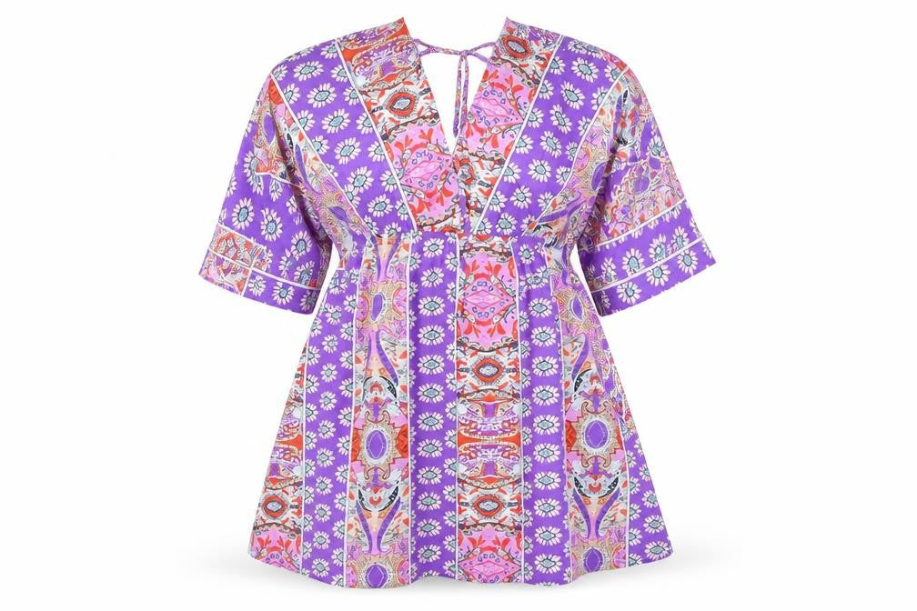 Copperrose Women’s Multicoloured S A-Line V-Neck Kimono Sleeve Dress