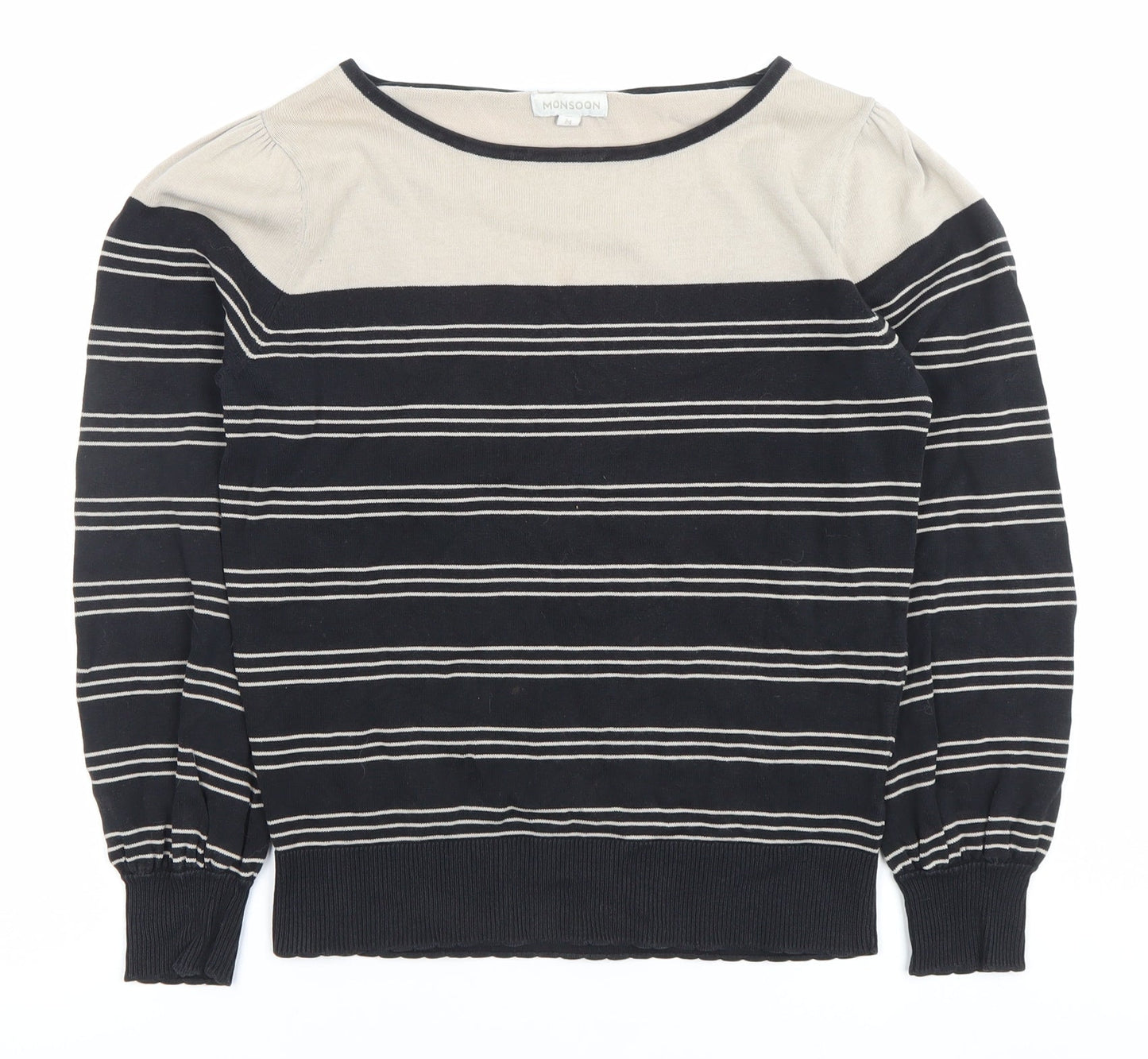 Monsoon Women's Black Striped Boat Neck Jumper Size M