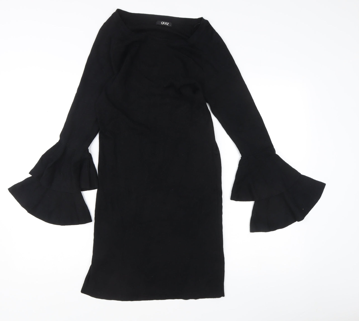 Quiz Women's Black L Sheath Knit Bell Sleeve Knee Length Dress