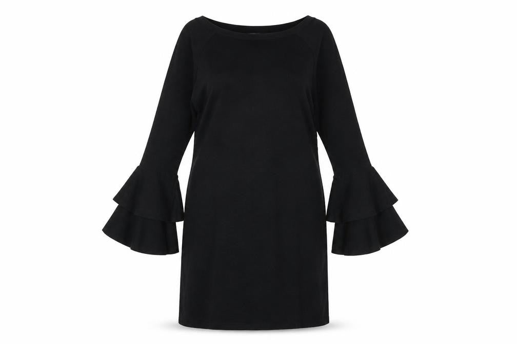 Quiz Women's Black L Sheath Knit Bell Sleeve Knee Length Dress