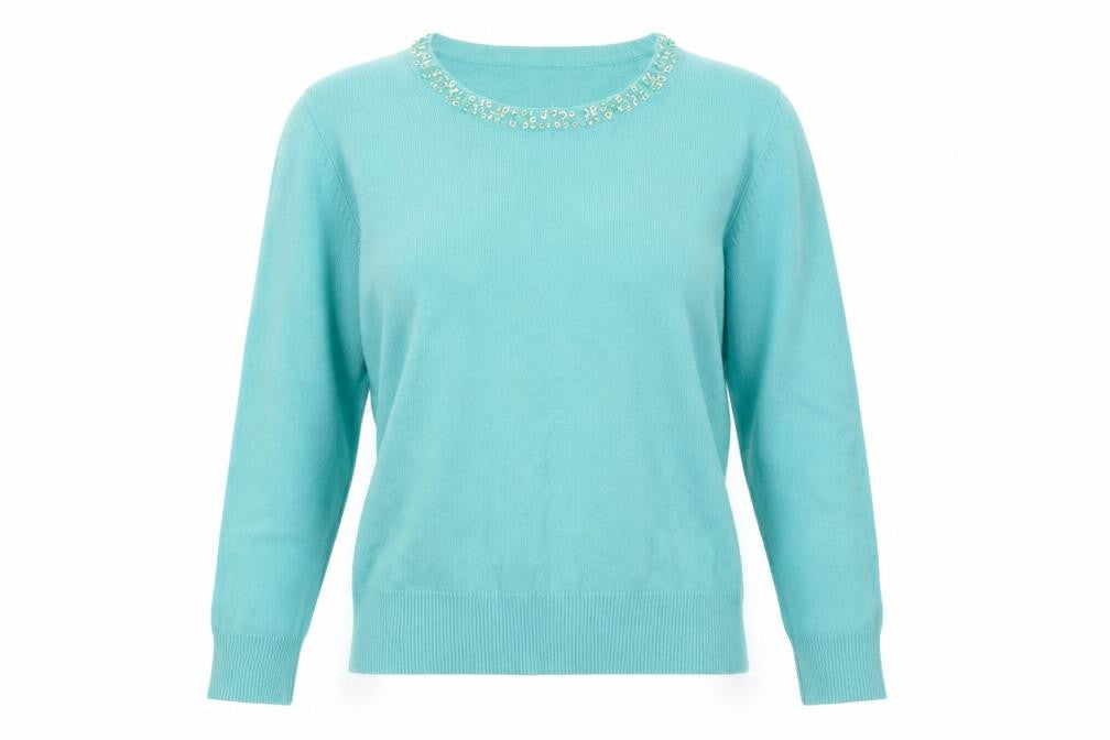 Elise Austen Women's Green Medium Pullover Jumper with Beaded Neck