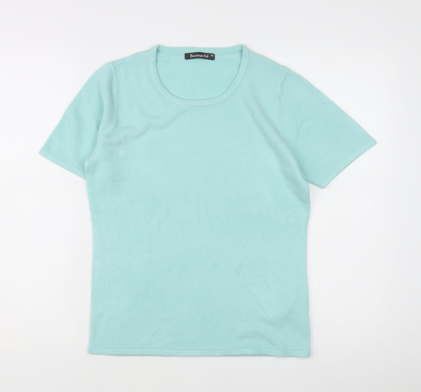 Bonmarché Women's Blue XS Short Sleeve Cotton Scoop Neck Jumper