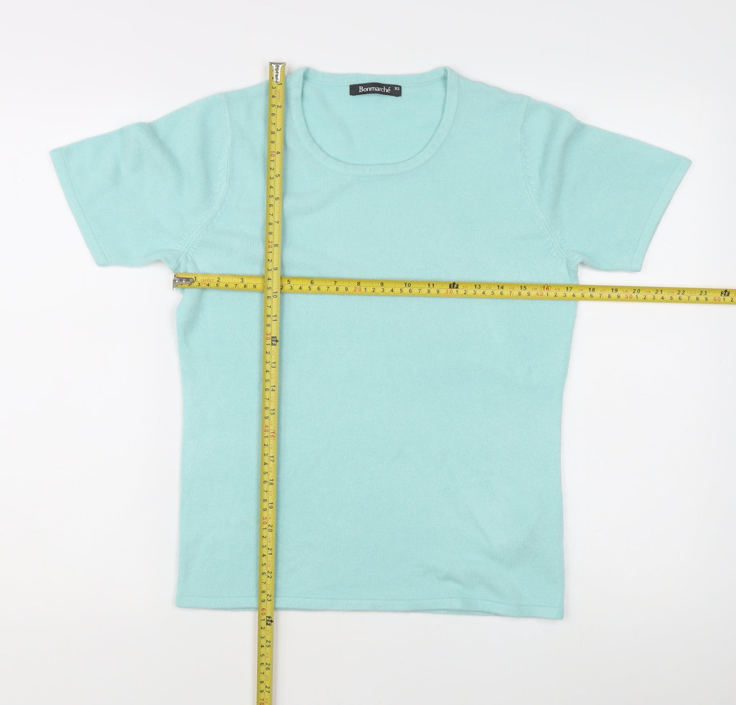Bonmarché Women's Blue XS Short Sleeve Cotton Scoop Neck Jumper