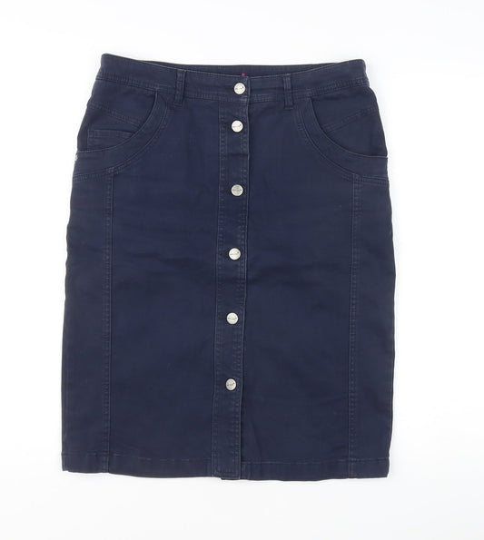 Marks and Spencer Women’s Navy Blue Knee Length Pencil Skirt Cotton Stretch Size 12