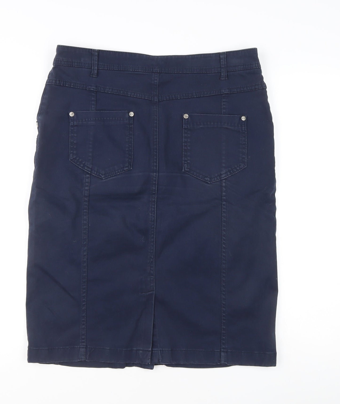 Marks and Spencer Women’s Navy Blue Knee Length Pencil Skirt Cotton Stretch Size 12