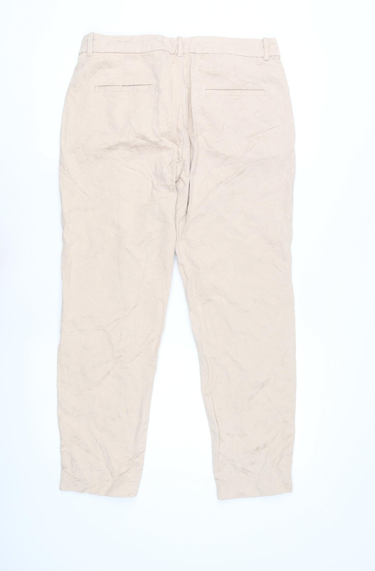 Zara Woman Beige Jacquard Straight Leg Trousers Women L Regular Fit