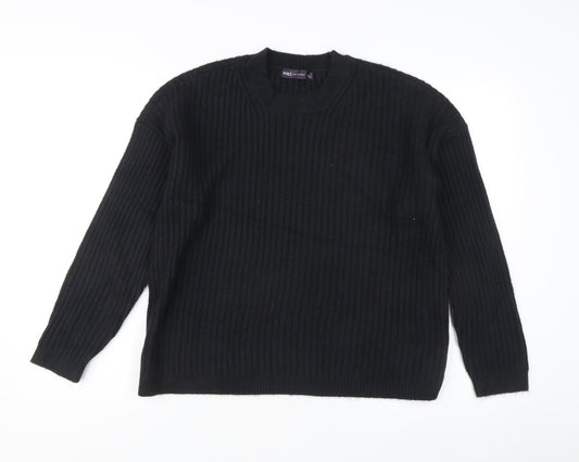 Marks and Spencer Women's Black L Rib-Knit Crew Neck Jumper