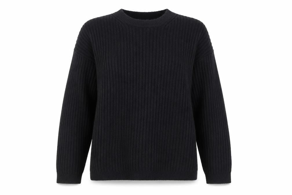 Marks & Spencer Women's Black L Rib-Knit Crew Neck Jumper