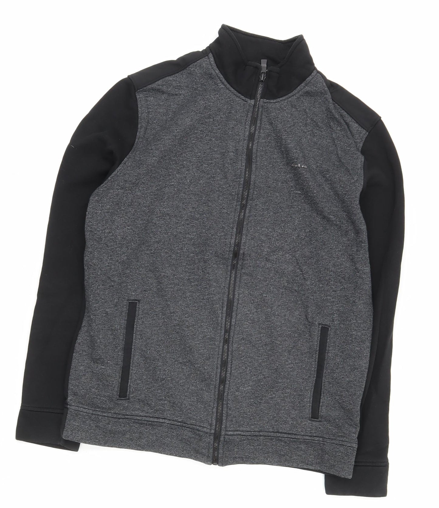 Calvin Klein Men’s Grey Track Jacket S Regular Fit Full Zip Athleisure