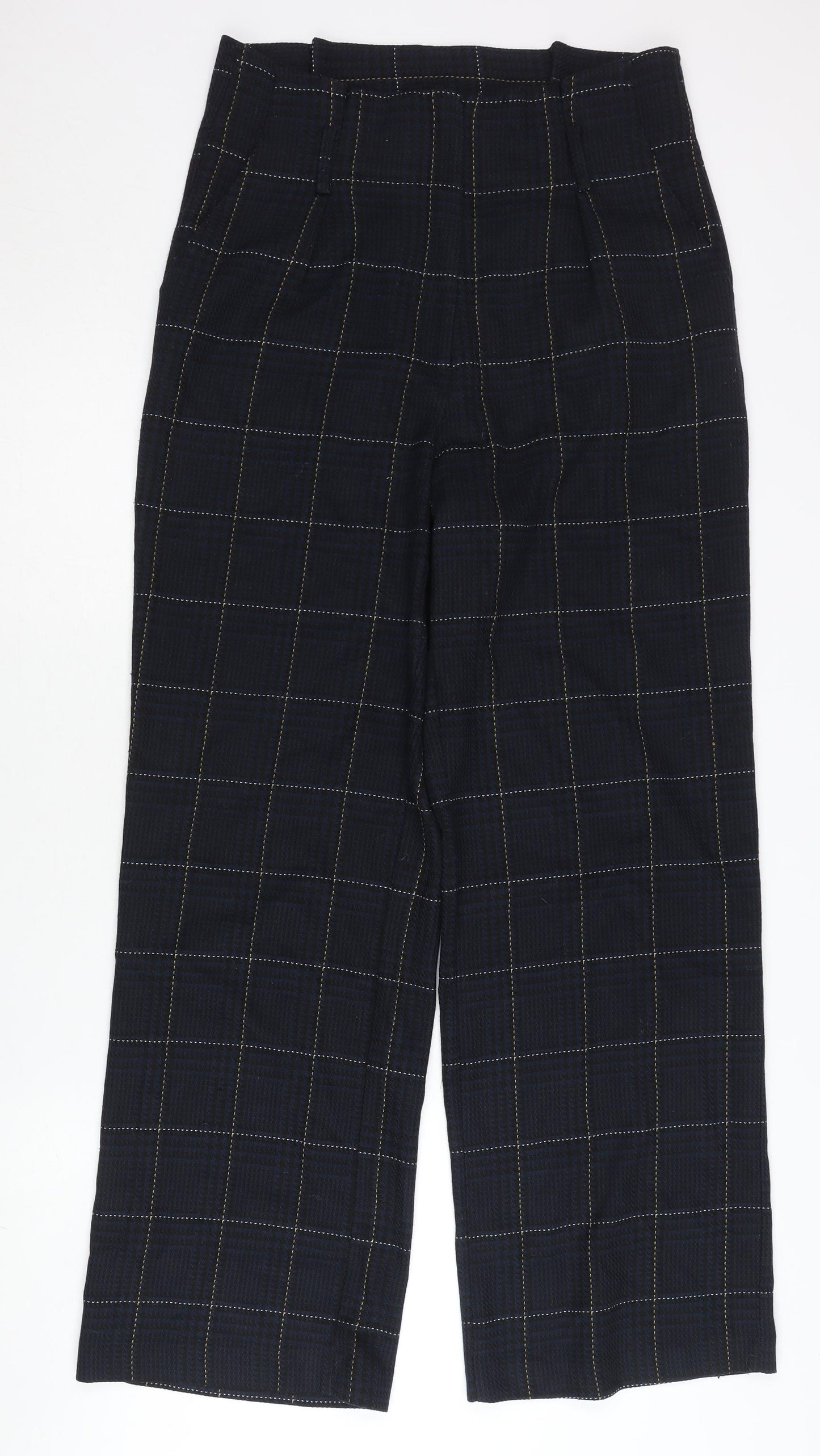 H&M Women’s Black Check Straight Leg Trousers UK 12 Mid Rise