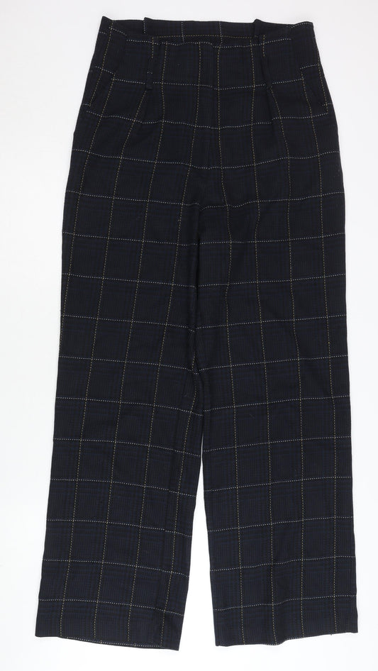 H&M Women’s Black Check Straight Leg Trousers UK 12 Mid Rise