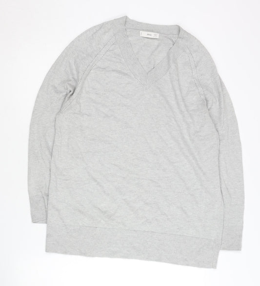 MNG Women’s Grey V-Neck Knit Jumper UK 12 Raglan Sleeve Casual